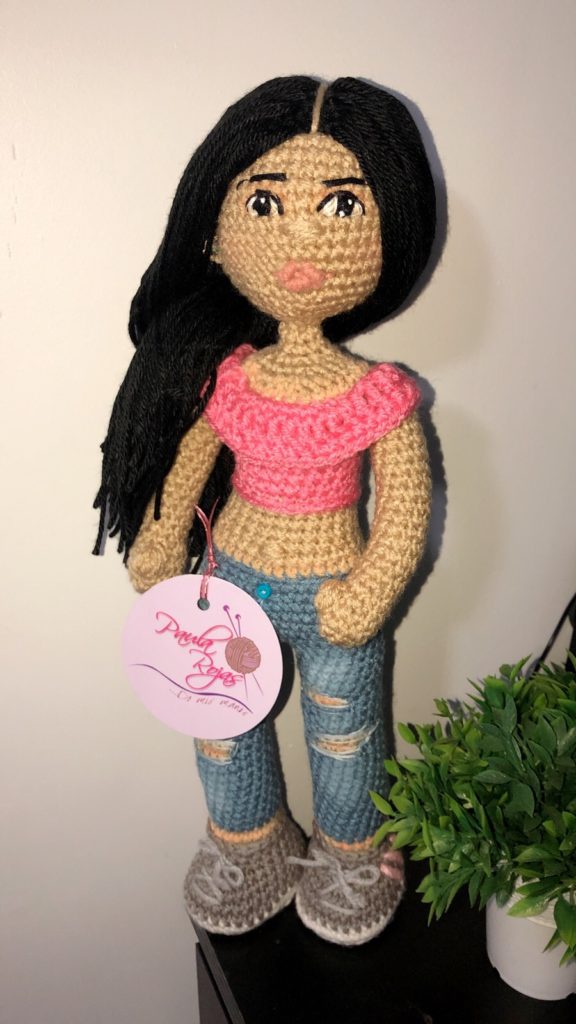 Custom Amigurumi of a girl in pink t-shirt