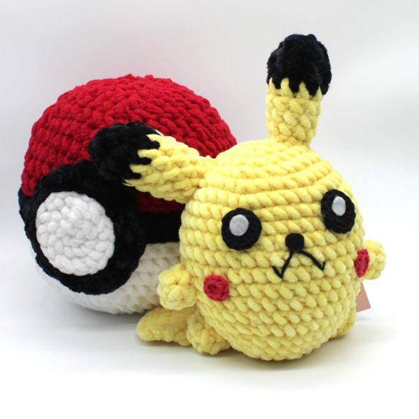 Handmade crochet Pokemon Pikachu with Pokeball