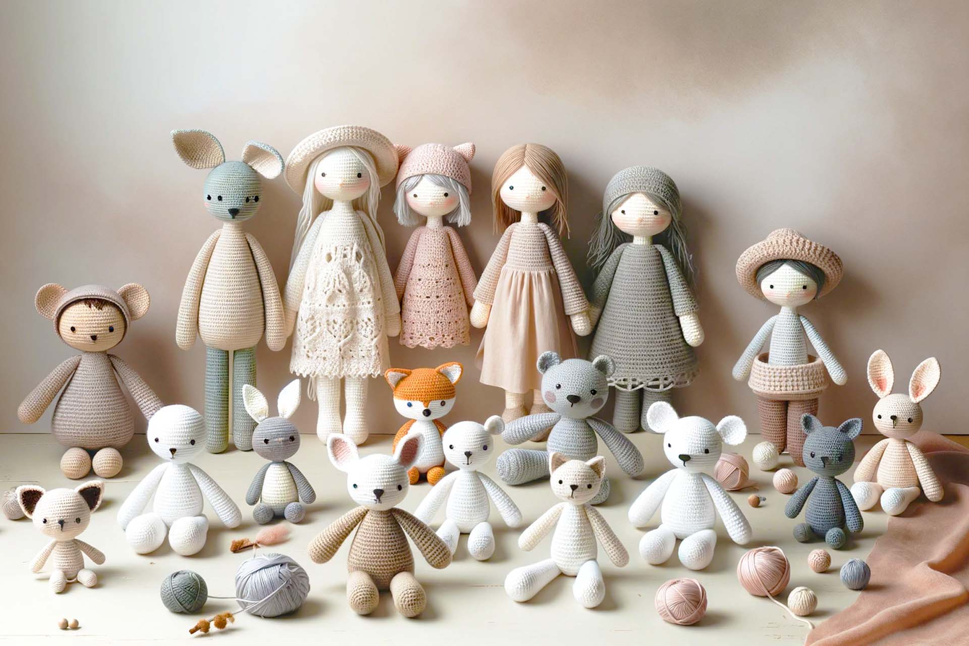 Slender crochet dolls in soft colors